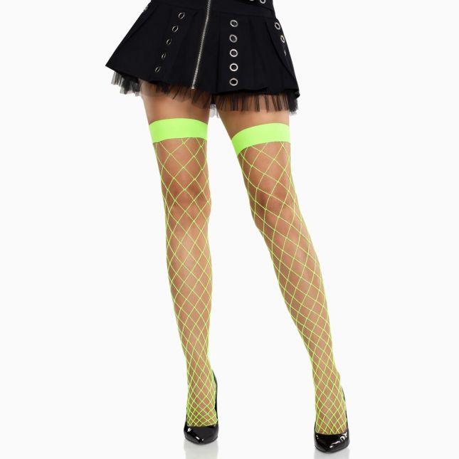 Панчохи у велику сітку Leg Avenue Fence Net Thigh Highs Neon Green, one size Панчохи у велику сітку Leg Avenue Fence Net Thigh Highs Neon Green, one size
