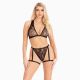 Комплект Leg Avenue Lace Bra Top and Panty with Garters One Size Black