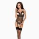 Корсет с открытой грудью Passion DIABOLINA CORSET S/M, black, пажи, трусики, полупрозрачный