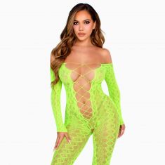 Бодістокінг Leg Avenue Crotchless Footless Lingerie Bodystocking One Size Neon Green