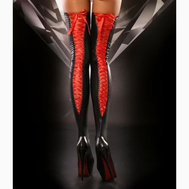 Чулки со шнуровкой Lolitta Lacing Stockings (черные с красным S/M)