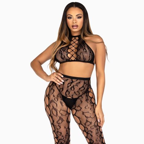 Комплект Leg Avenue Crop Top &amp; Crotchless Tights One Size Black