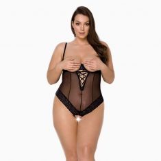 Боди Passion Exclusive NORTH BODY 6XL/7XL black, открытая грудь, с доступом, винил и кружева