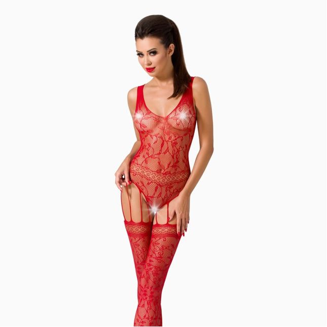 Бодистокинг Passion BS051 red, комбинезон, имитация чулок и боди