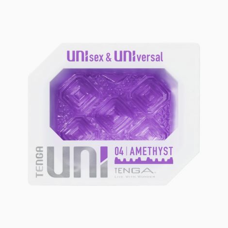 Унісекс-стимулятор Tenga UNI Amethyst, фіолетовий, візерунок у вигляді рельєфних квадратів, лубрикант у комплекті Унісекс-стимулятор Tenga UNI Amethyst, фіолетовий, візерунок у вигляді рельєфних квадратів, лубрикант у комплекті