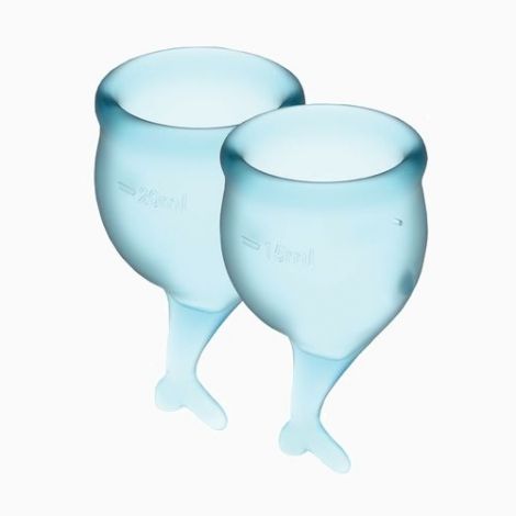 Набір менструальних чаш Satisfyer Feel Secure (light blue), 15мл і 20мл, мішечок для зберігання