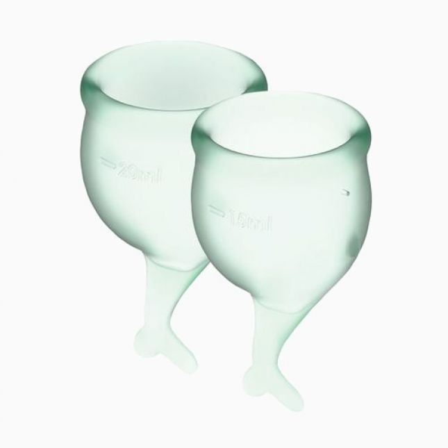 Набір менструальних чаш Satisfyer Feel Secure (light green), 15 мл та 20 мл, мішечок для зберігання