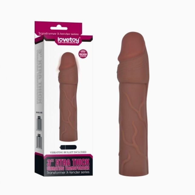 Подовжуюча насадка на пеніс - 3" Extra thick Extension Sleeve vibro Flesh
