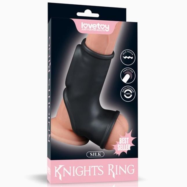 Насадка на член - Vibrating Silk Knights Ring With Scrotum Sleeve Black