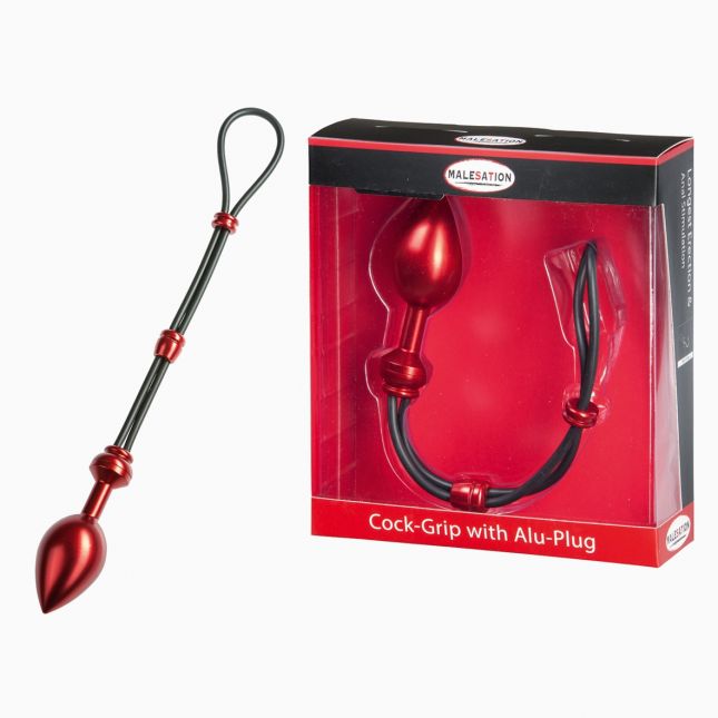 Эрекционное кольцо с пробкой - MALESATION Cock-Grip mit Alu-Plug groß, schwarz