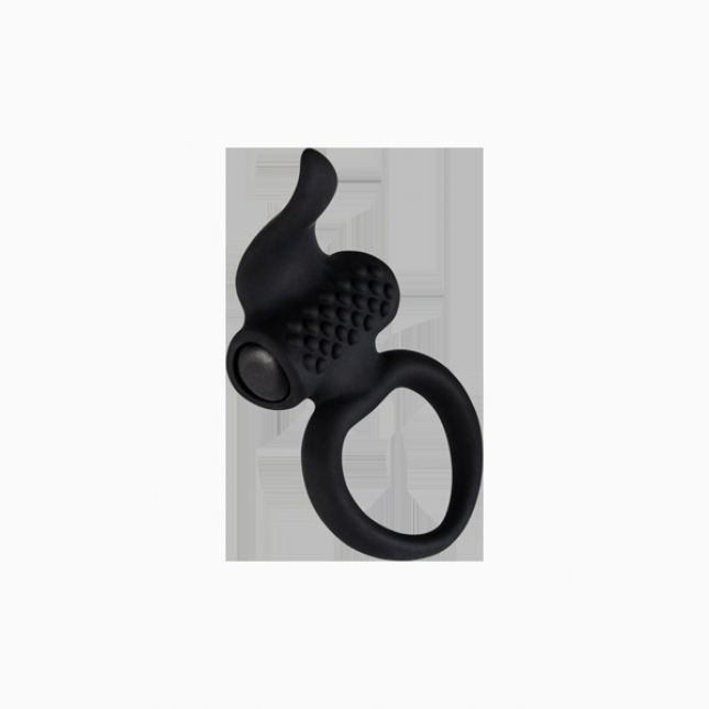 Ерекційне віброкільце Adrien Lastic Lingus Black з язичком і щіточкою для стимуляції клітора