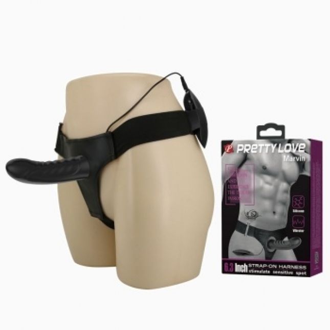 Страпон - Pretty Love Marvin Vibrating StrapOn Harness Black, 16.2 см
