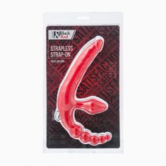 Безремневой страпон Black & Red By Toyfa з віброкулею, вологостійкий, силікон, червоний, 35 см