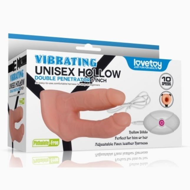Страпон для подвійного проникнення - Vibrating Unisex Hollow Double Penetration 6"