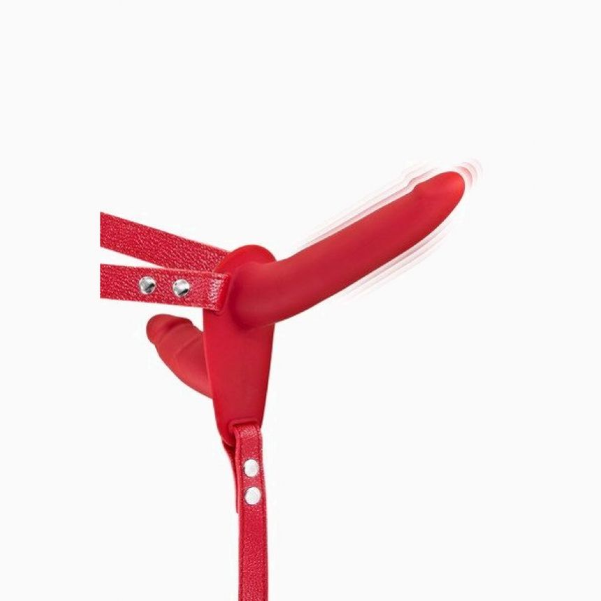 Подвійний страпон з вібрацією Fetish Tentation Vibrating Strap-On with Double Dildo Red Подвійний страпон з вібрацією Fetish Tentation Vibrating Strap-On with Double Dildo Red