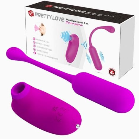 Віброяйце з кліторальним стимулятором - Pretty Love Curupira Multifunctional 2 in 1 Purple