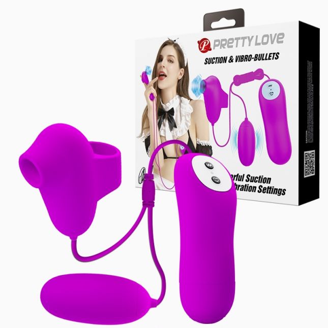 Віброяйце з кліторальним стимулятором - Pretty Love Suction & Vibro Bullets Purple