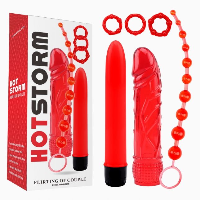 Секс набор - Flirting of Couple Hot Storm Penis Vibrator Red