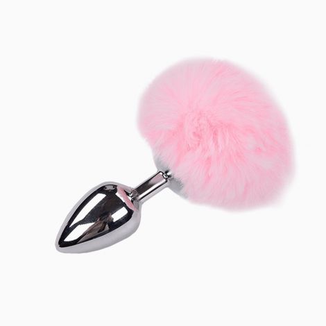 Металева анальна пробка Кролячий хвостик Alive Fluffy Plug L Pink (м'ята упаковка!!!)