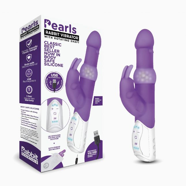 Комп'ютерний вібратор - RABBIT ESSENTIALS PearlsWith Rotating Shaft, фіолетовий