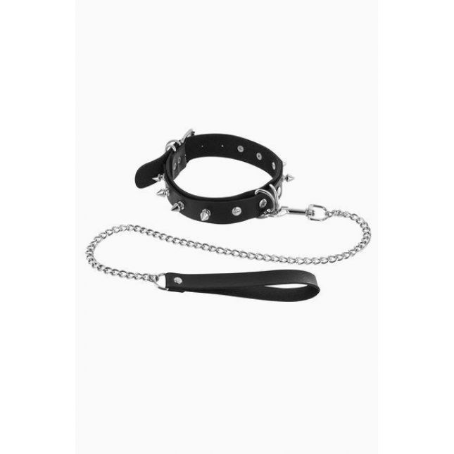 Ошейник с шипами и с поводком Fetish Tentation Spikes and Leash (мятая упаковка)