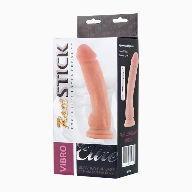 Реалістичний вібратор Toyfa RealStick Elite Vibro, TPR, тілесний, 7 режимів вібрації, 20 см