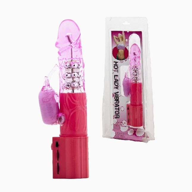 Вибратор - Vibrator With Pearls - 252x36 мм, Pink