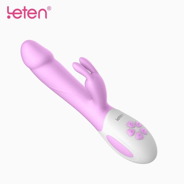 Вібратор-кролик з масажними стволом і підігрівом Leten Alina Purple, два мотори