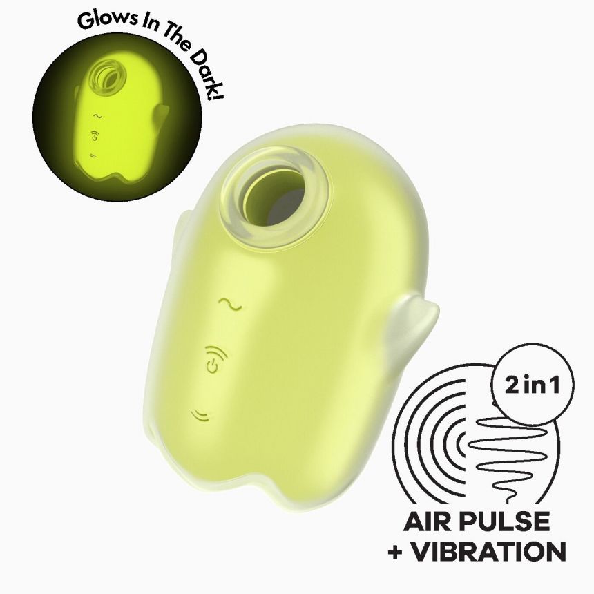 Вакуумний кліторальний стимулятор з вібрацією Satisfyer Glowing Ghost Yellow, світиться в темряві Вакуумний кліторальний стимулятор з вібрацією Satisfyer Glowing Ghost Yellow, світиться в темряві