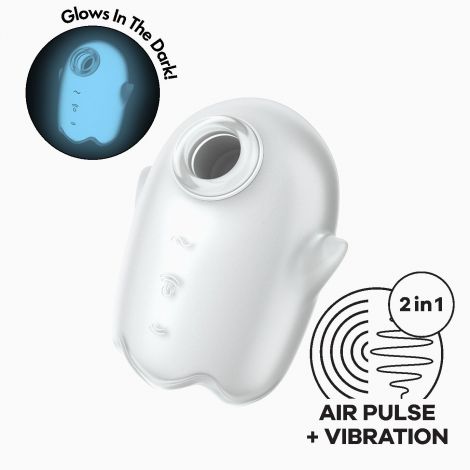 Вакуумний кліторальний стимулятор з вібрацією Satisfyer Glowing Ghost White, світиться в темряві